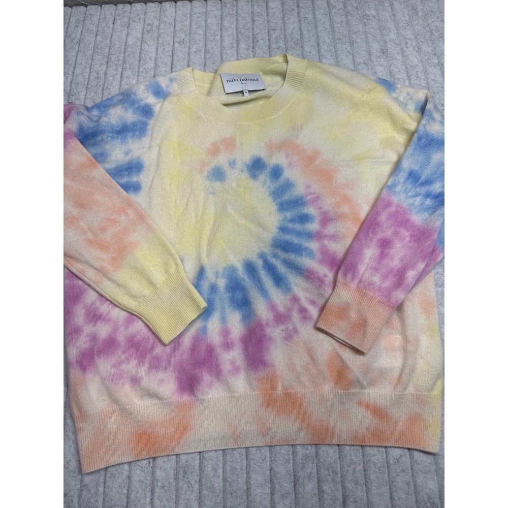 Mila‎ Paloma Paris 100% Cashmere Tie Dye Spiral Sweater Pastel Multi Size 4 L
